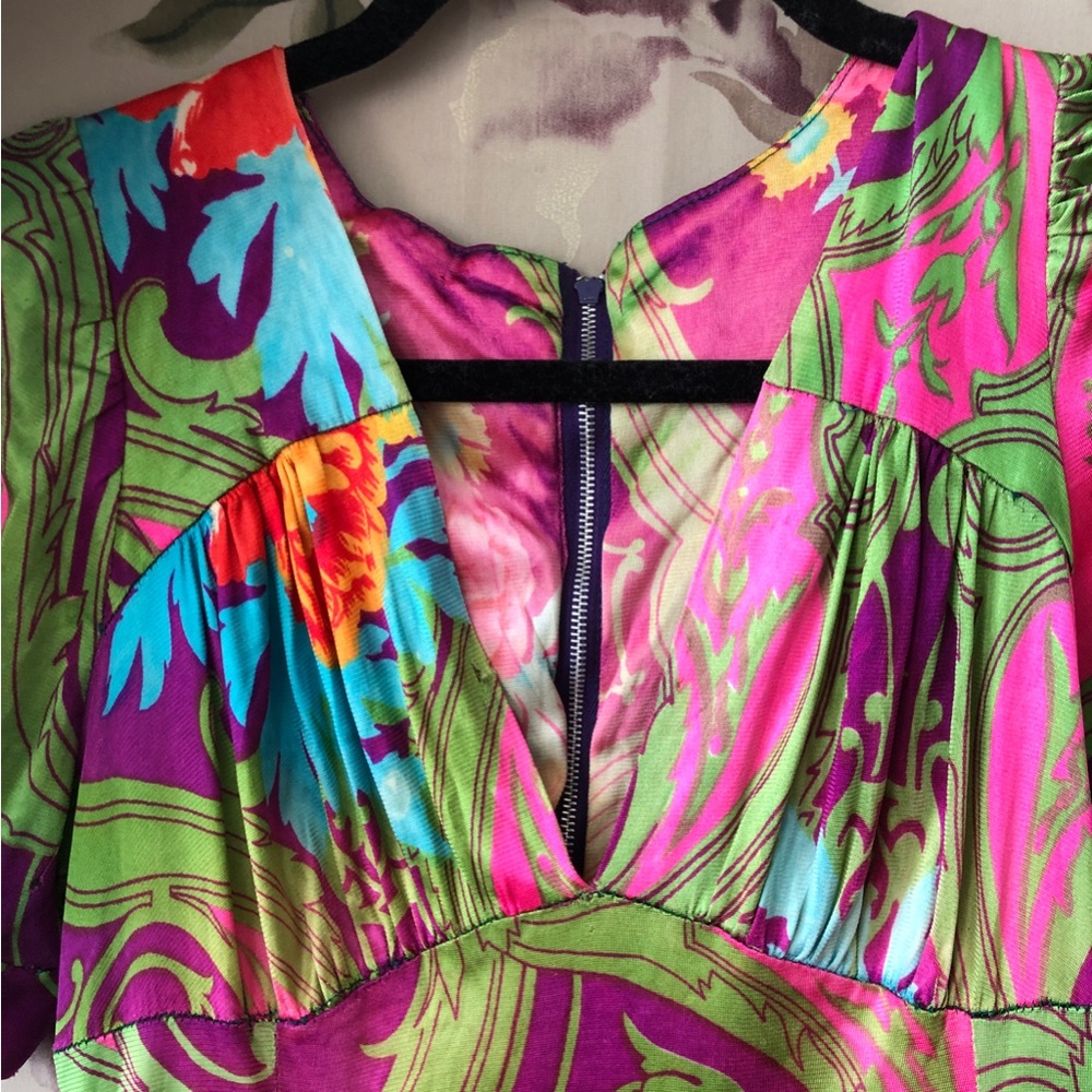 1970 Vintage print dress Zipper back Ver good condition Puff sleeve One fault - Picture 8 of 12